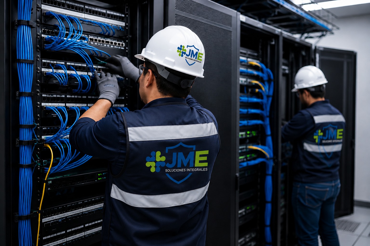 Equipo JME en sala de servidores y cableado estructurado